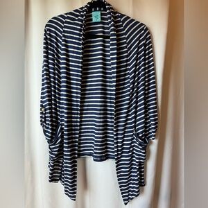 h.i.p | Navy & White Nautical Cardigan with Pockets | Size Medium